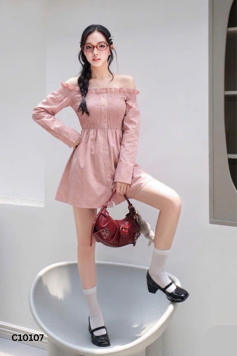 Váy trễ vai hồng
