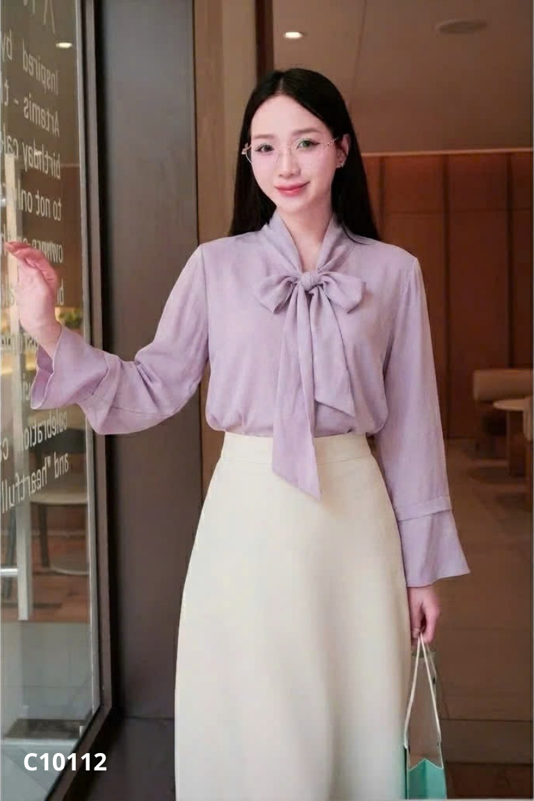 Áo lụa tím dài tay