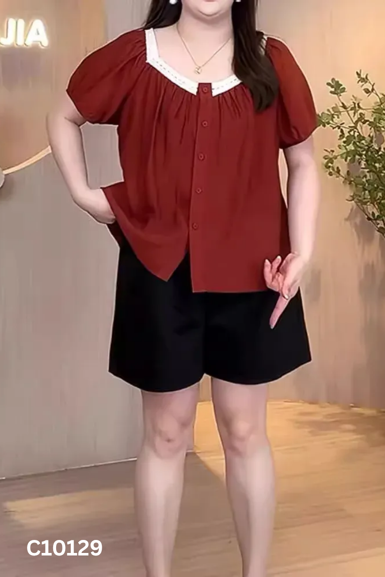 Áo nâu viền be