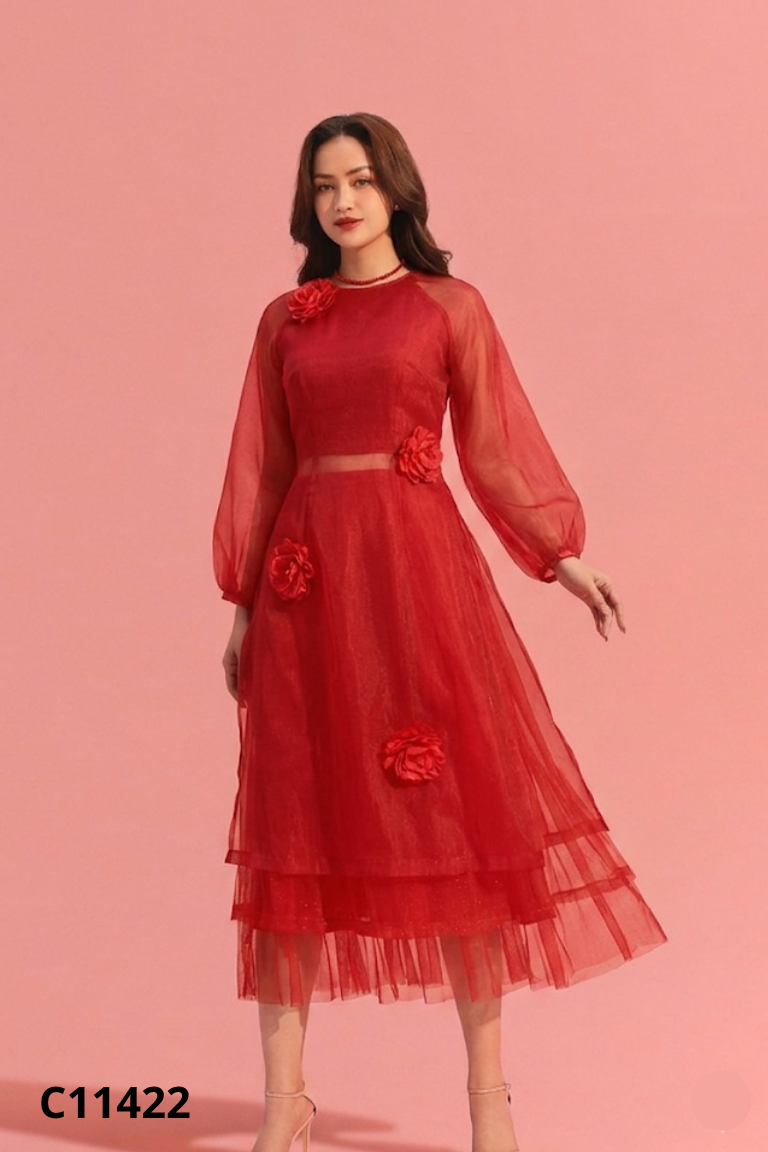 NEWTAG DII COLLECTION set váy lưới đỏ
