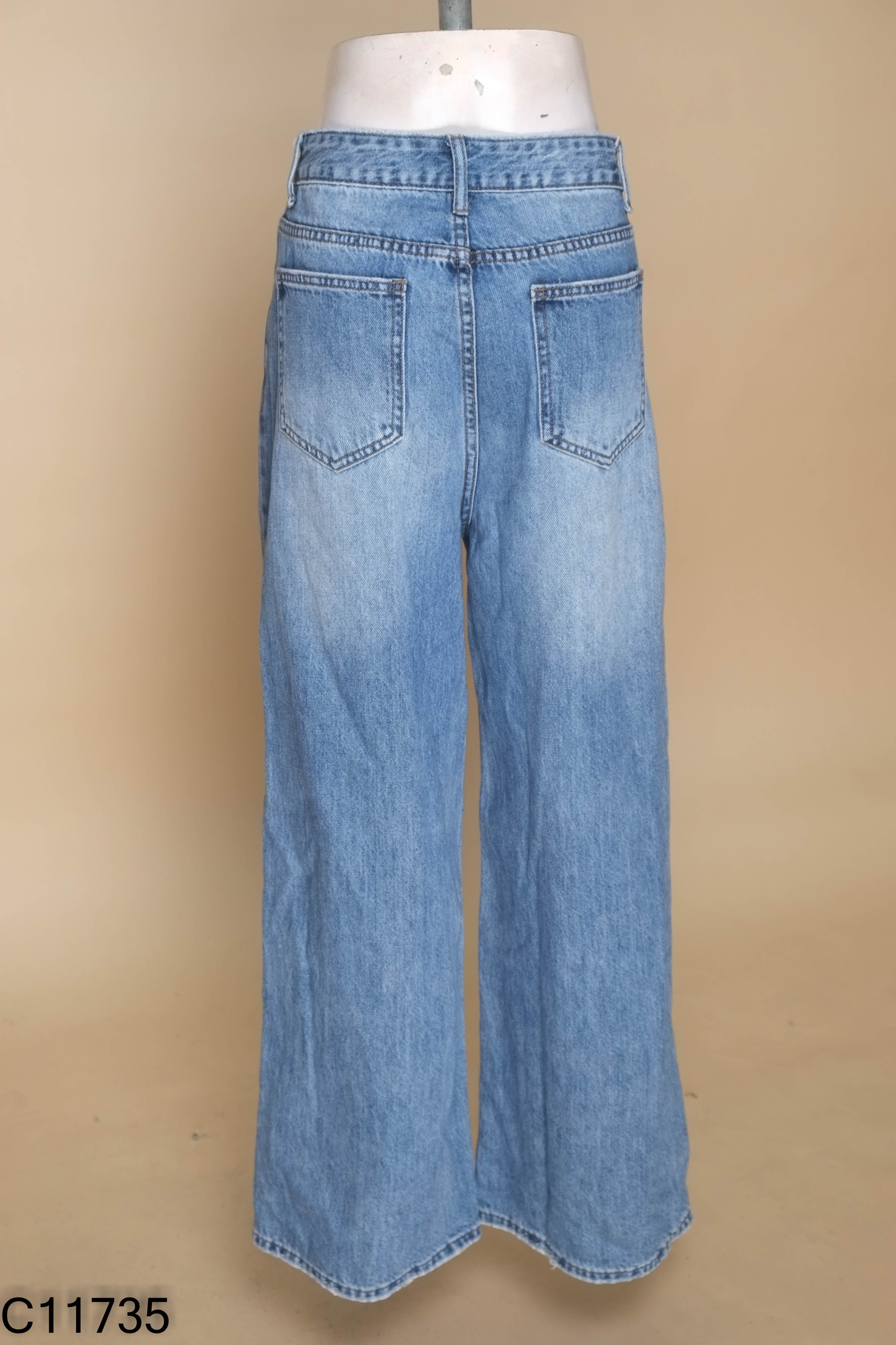 Quần jeans suông xanh trơn