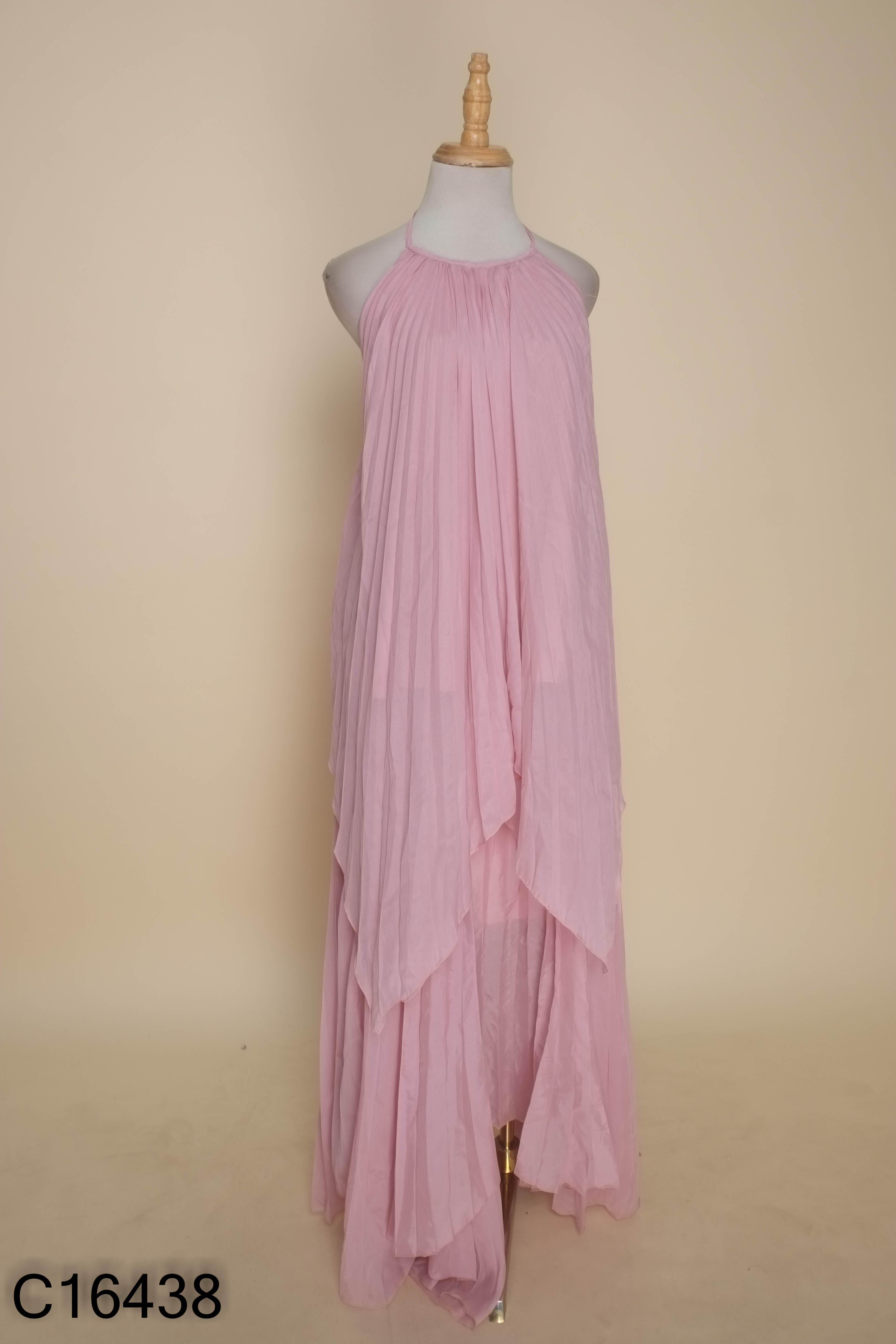 Set N.E.P áo yếm + chân váy xếp ly hồng