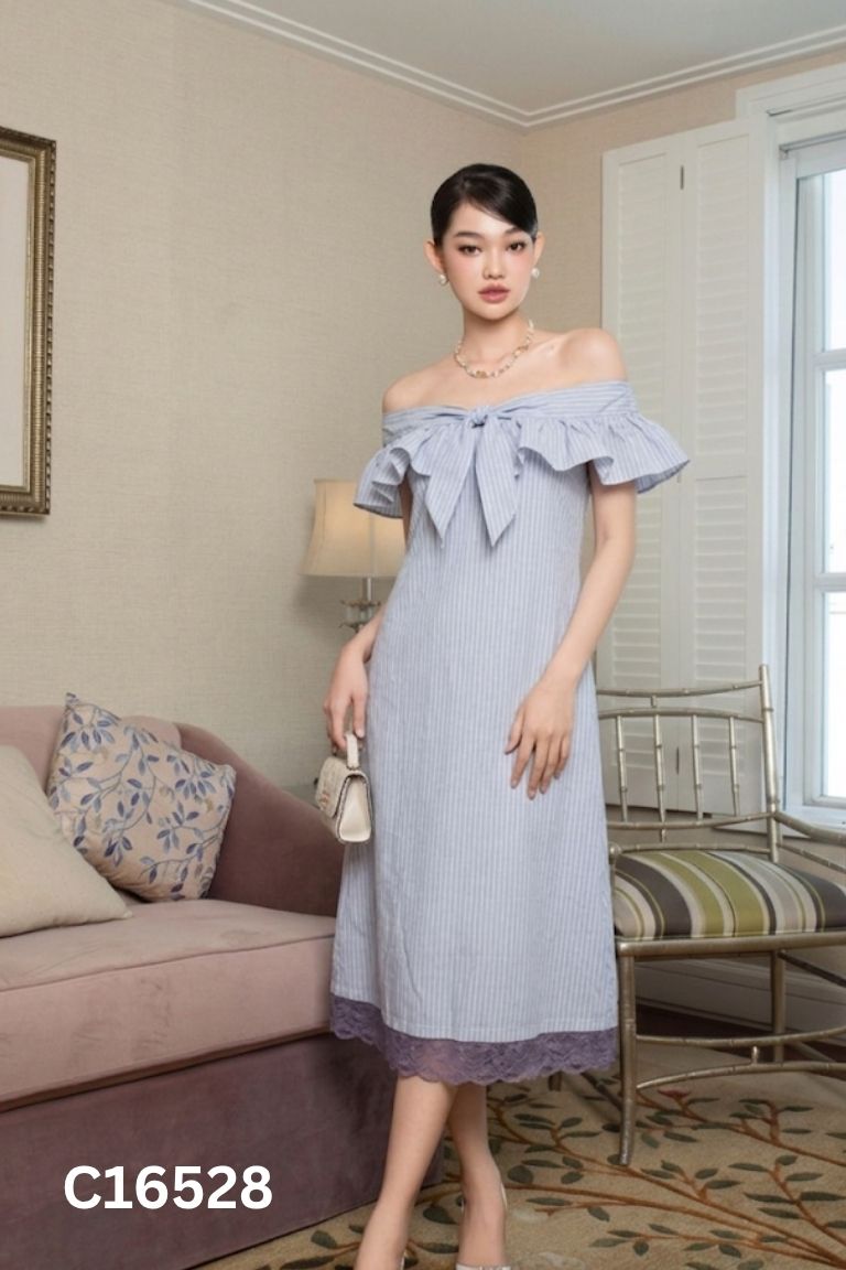 Váy ELISE xám sọc trắng