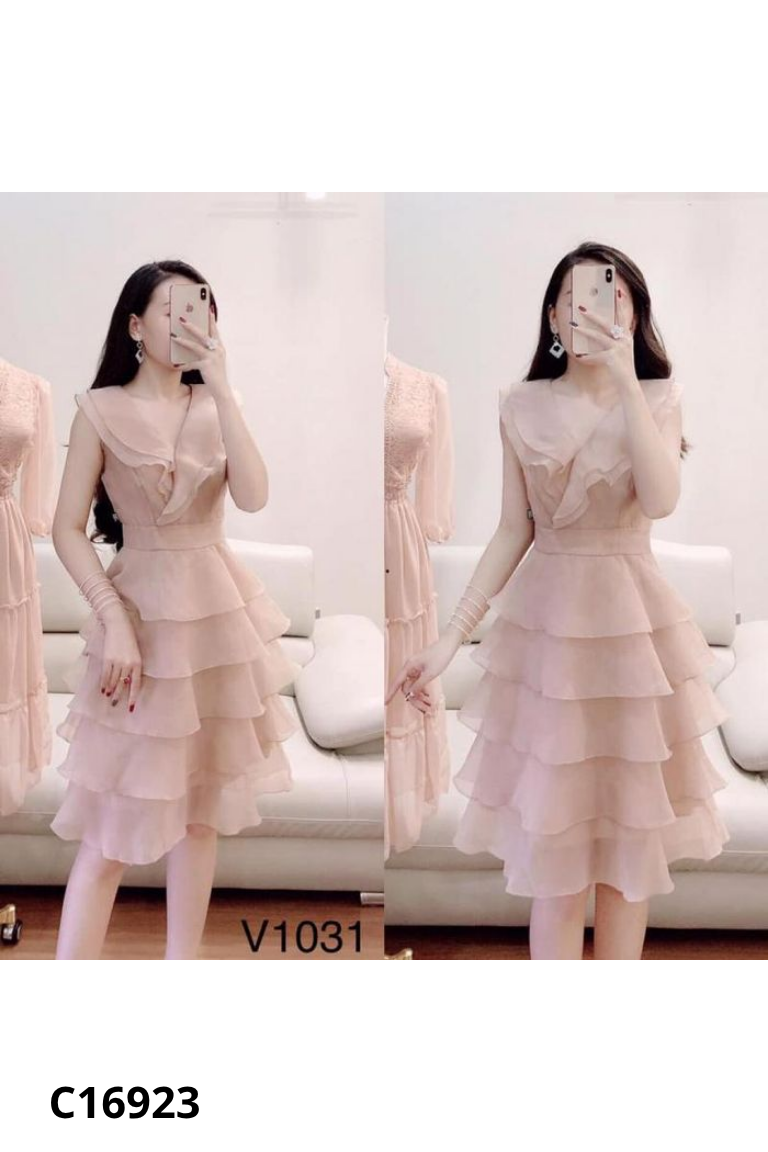 Váy voan hồng DVC phối tầng