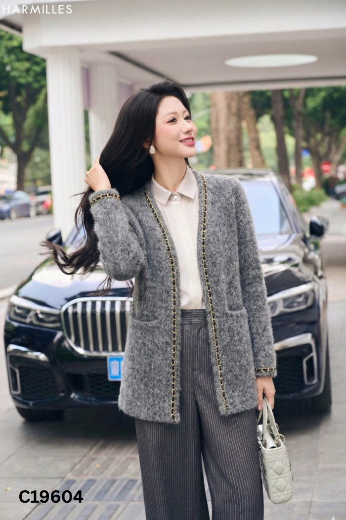 Áo khóc dạ xám viền dây vàng