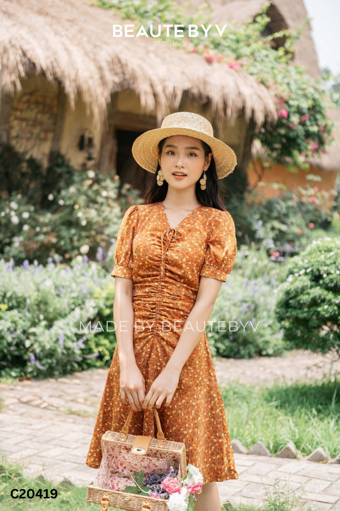 Váy nâu hoa BEAUTE BY V dúm