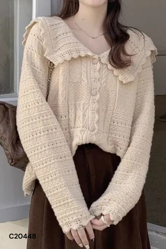 Áo cardigans kem len cổ bèo