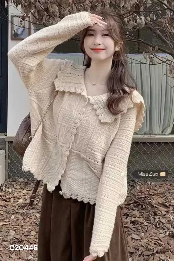 Áo cardigans kem len cổ bèo