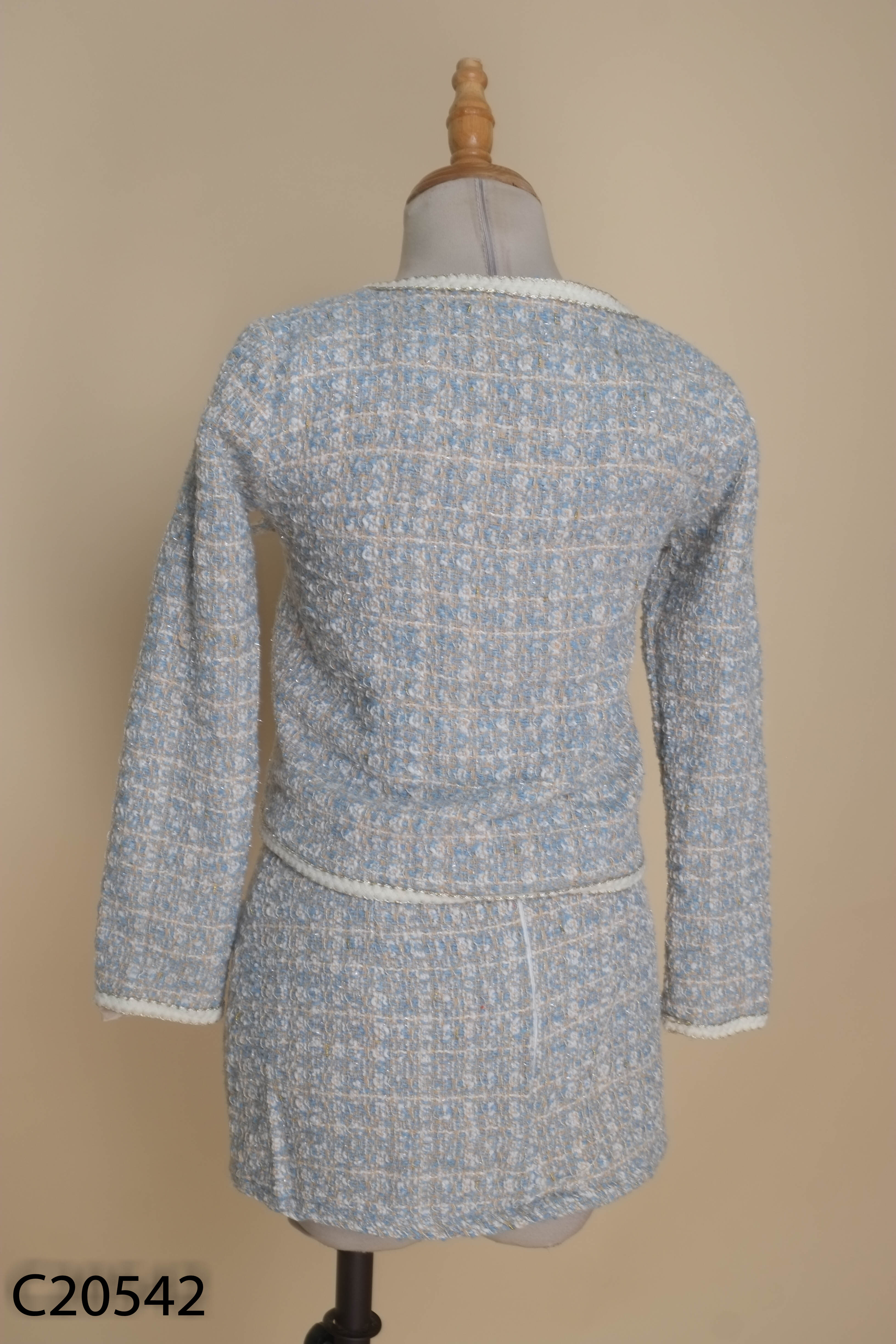 Set dạ tweed xanh họa tiết+váy