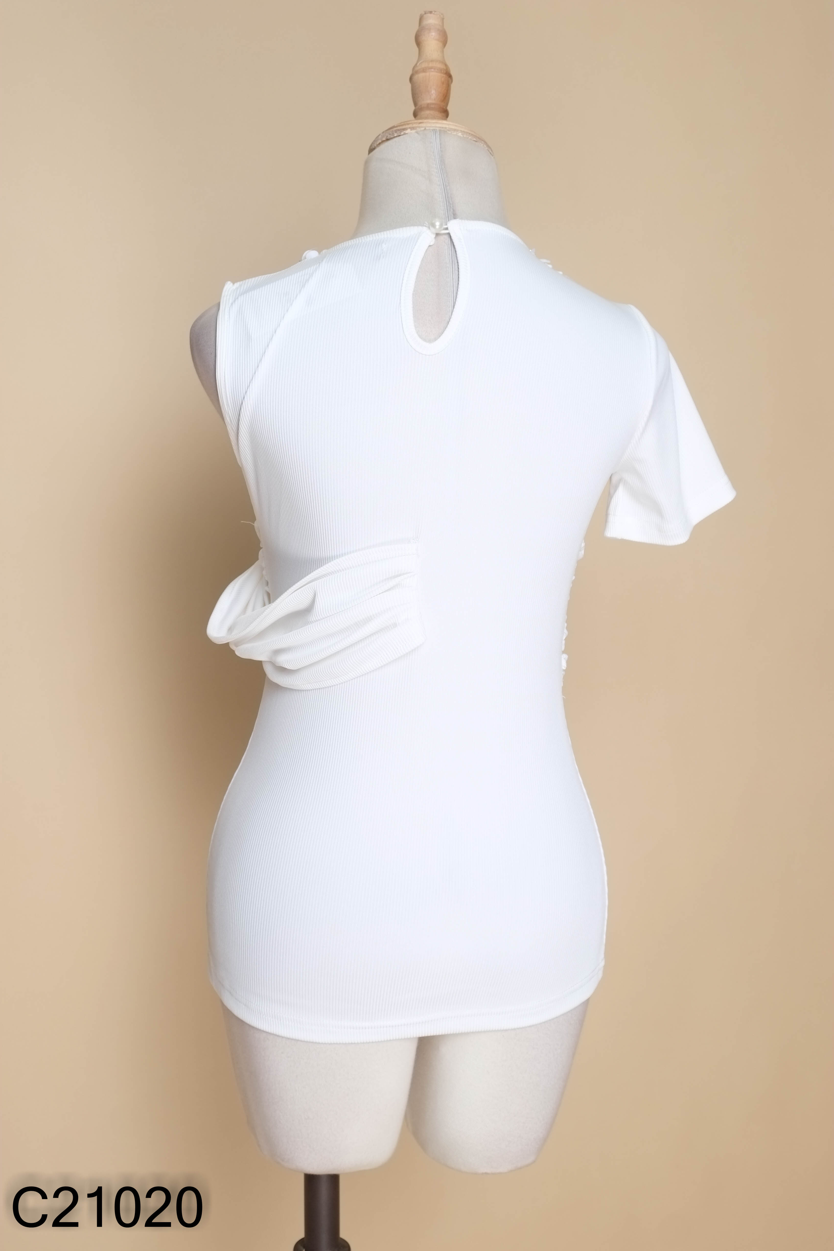 Áo CURVYQ trắng cổ đính đá