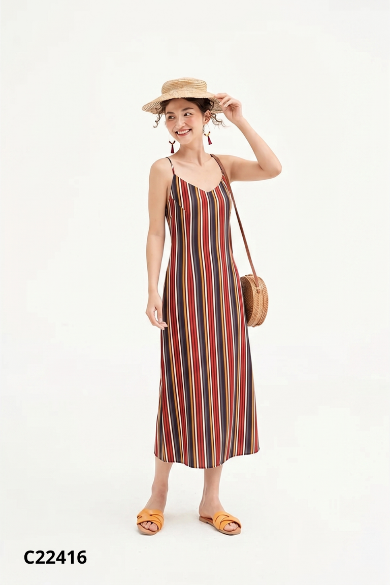 Váy hai dây sọc kẻ màu sắc ADORE DRESS