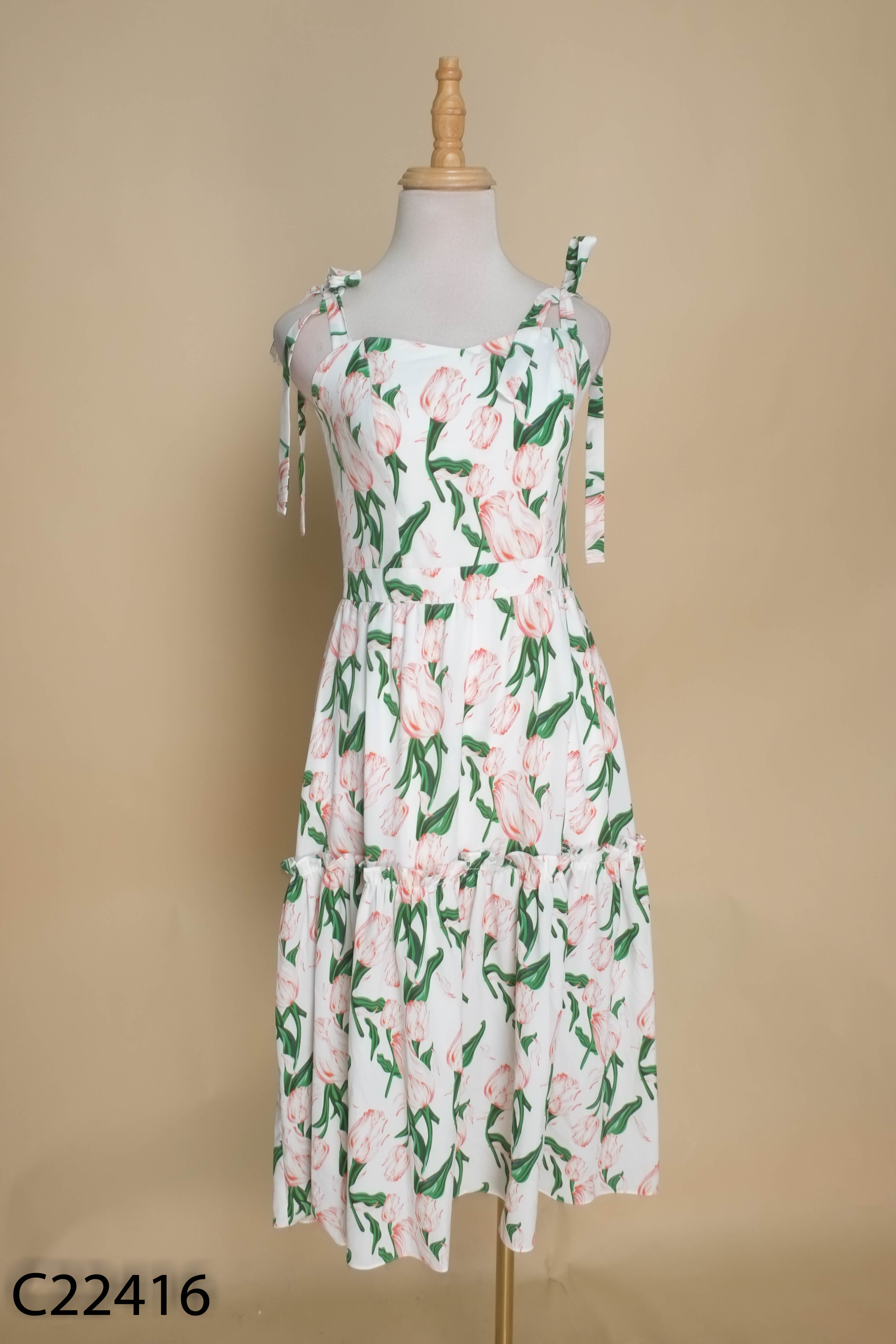 Váy babydoll trắng hai dây ORCHID họa tiết