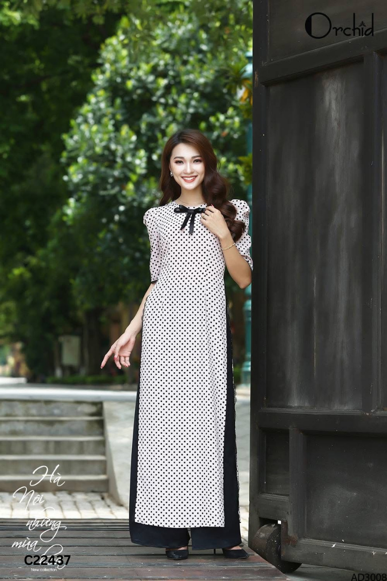 Set ORCHID áo dài chấm bi+ quần lụa đen