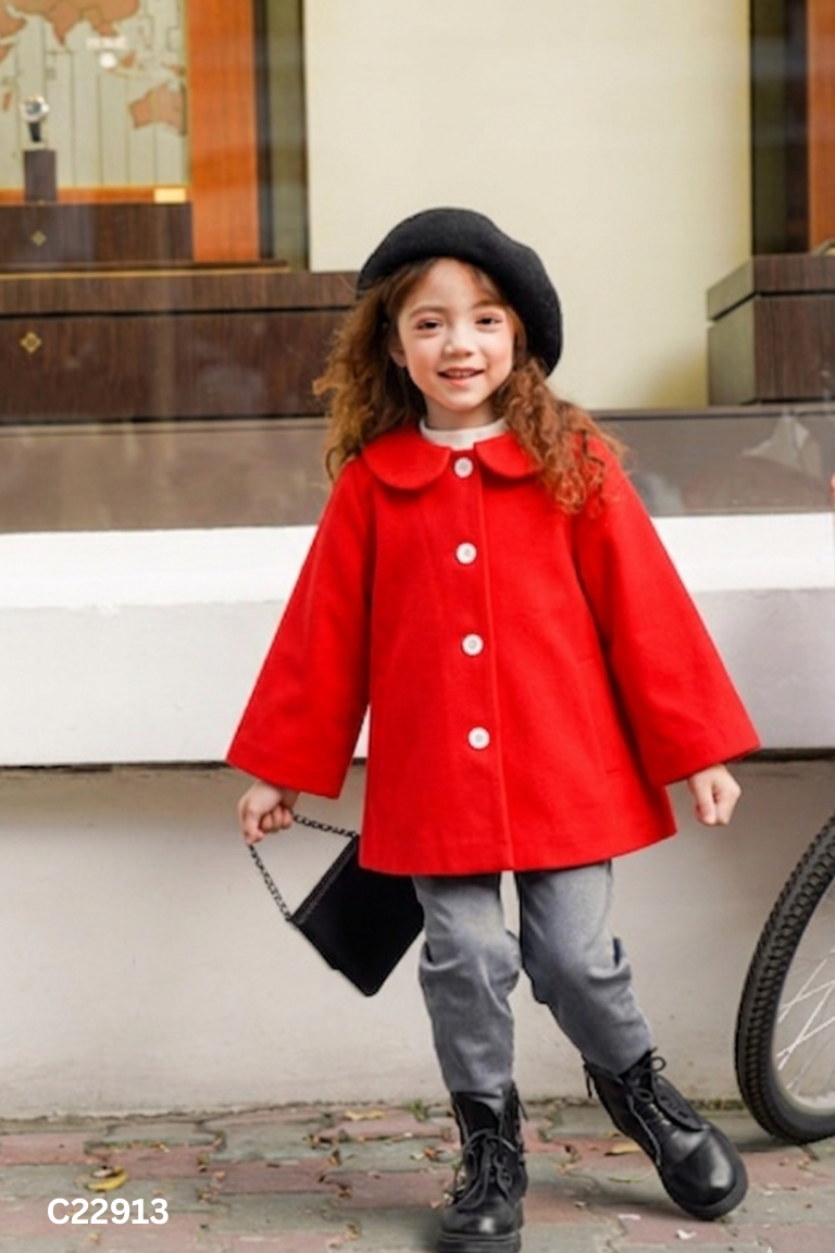 NEWTAG Áo đỏ cổ sen phối cúc KIDS