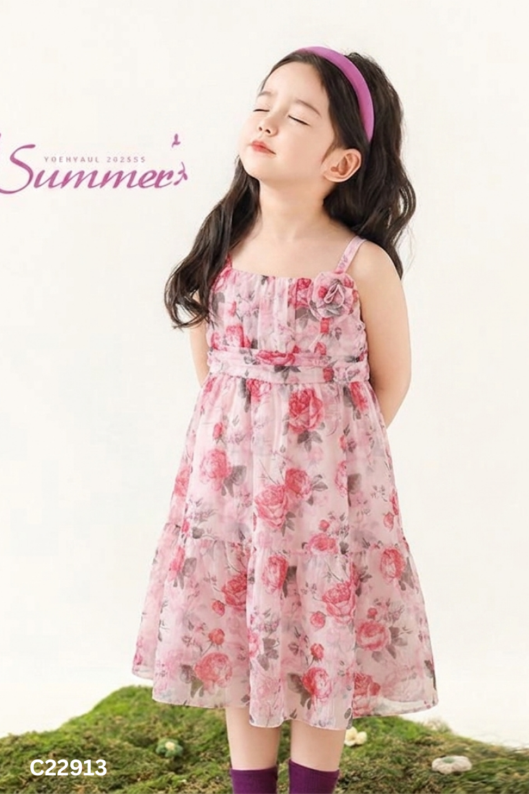 Váy hai dây hồng hoa KIDS