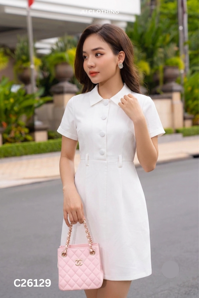 Váy MAY by MÂY trắng cài khuy