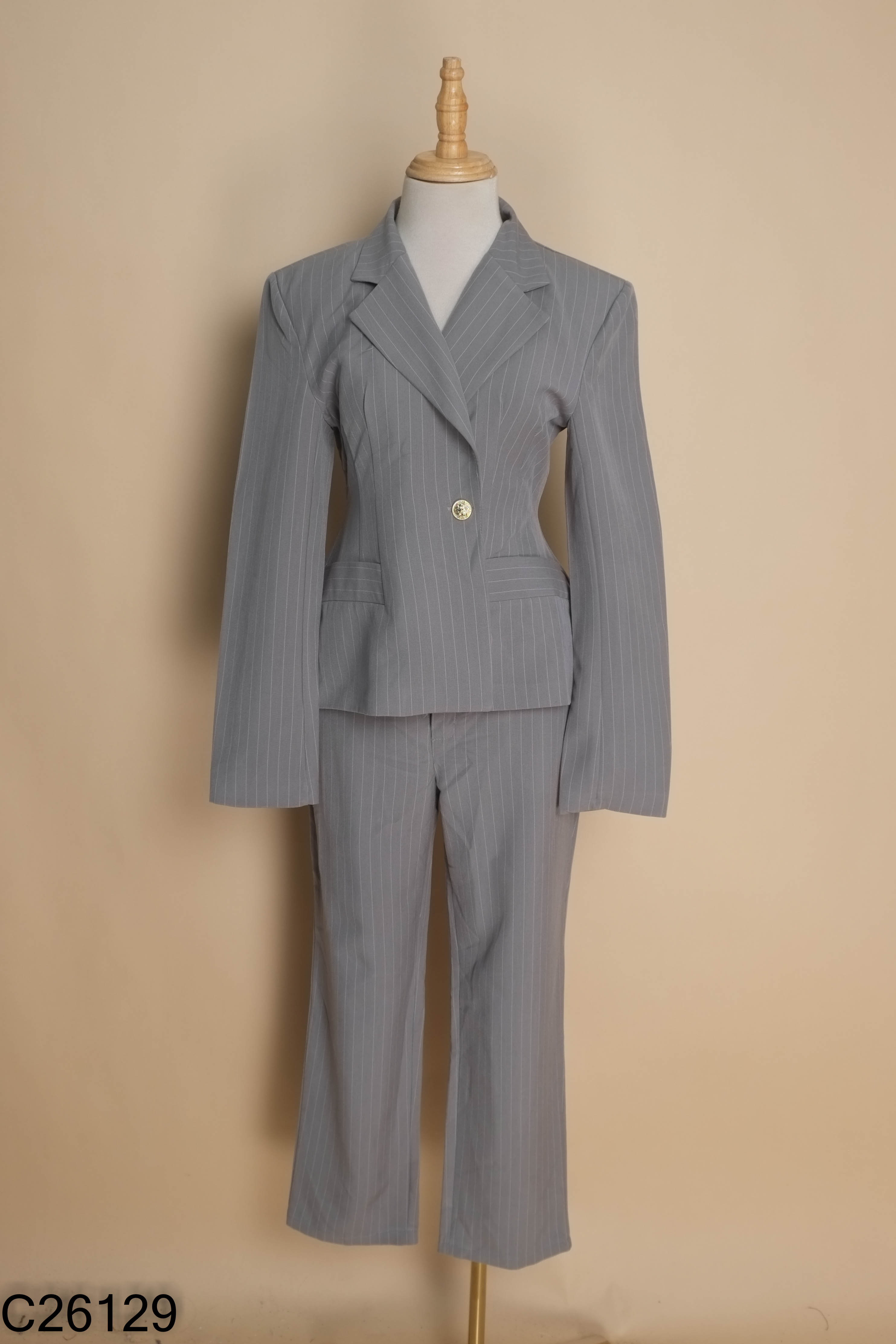 Set LAMIE xám sọc trắng áo blazers + quần dài