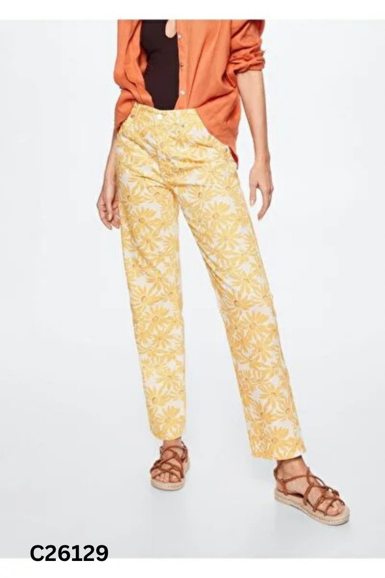 Quần MANGO jeans be hoa vàng