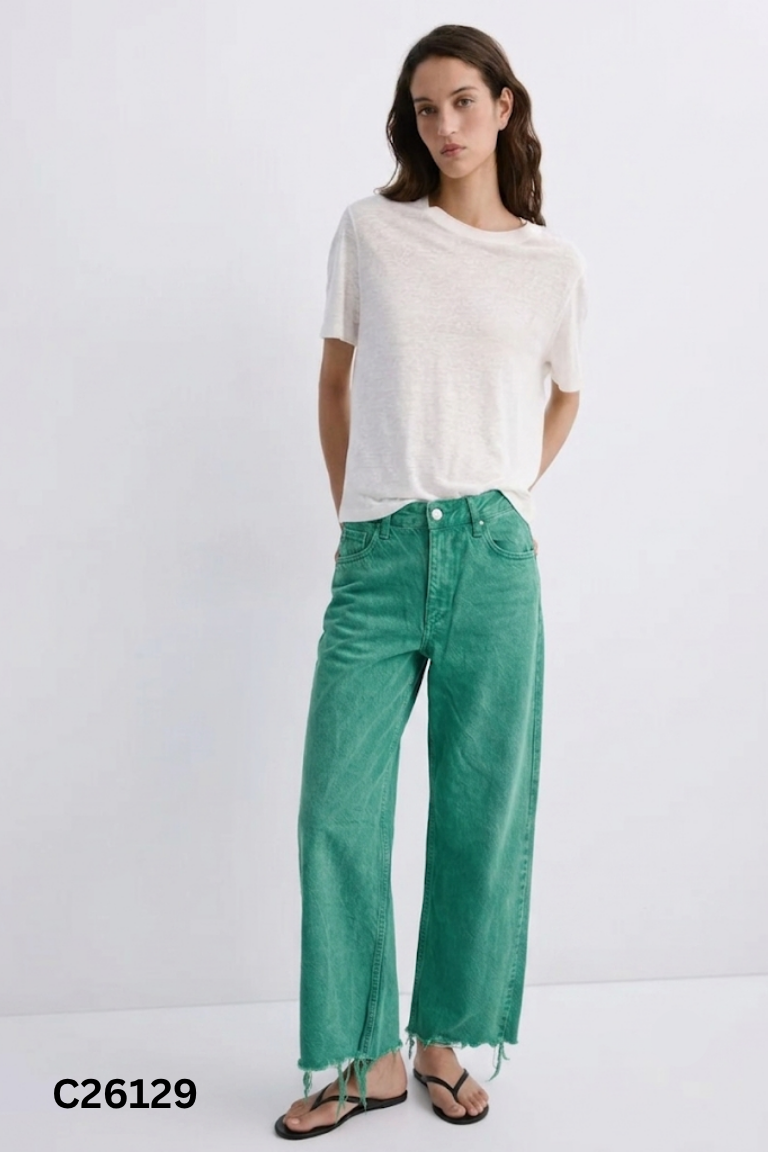 Quần MANGO jeans xanh tua rua
