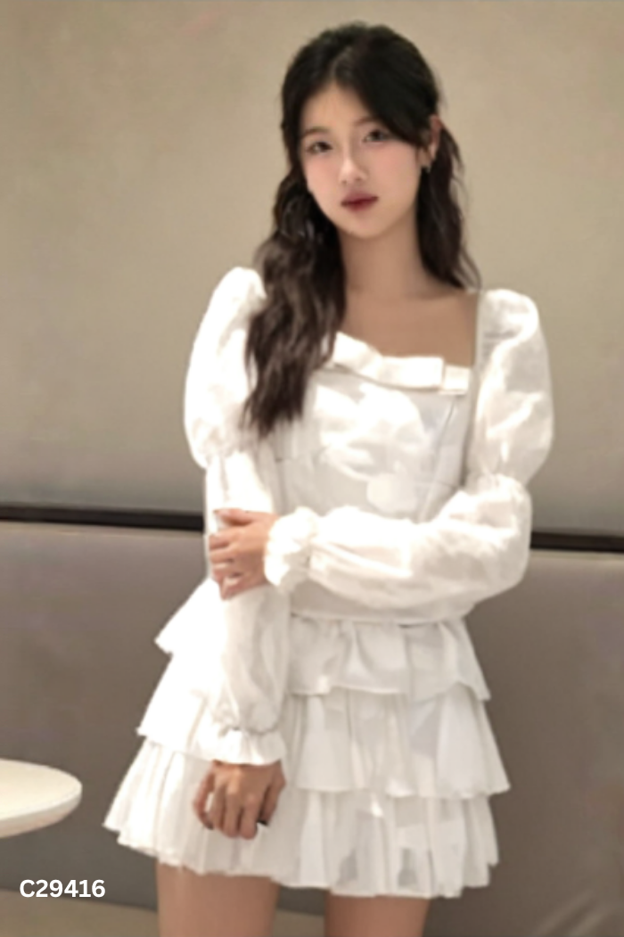 Set áo kiểu be trơn+chân váy