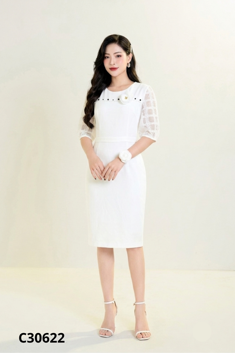 Váy NEM trắng đính hoa