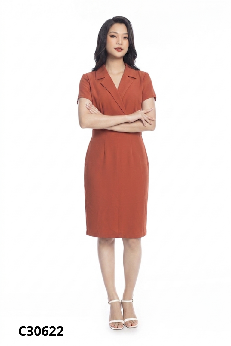 Váy SIMPLE hồng cổ vest