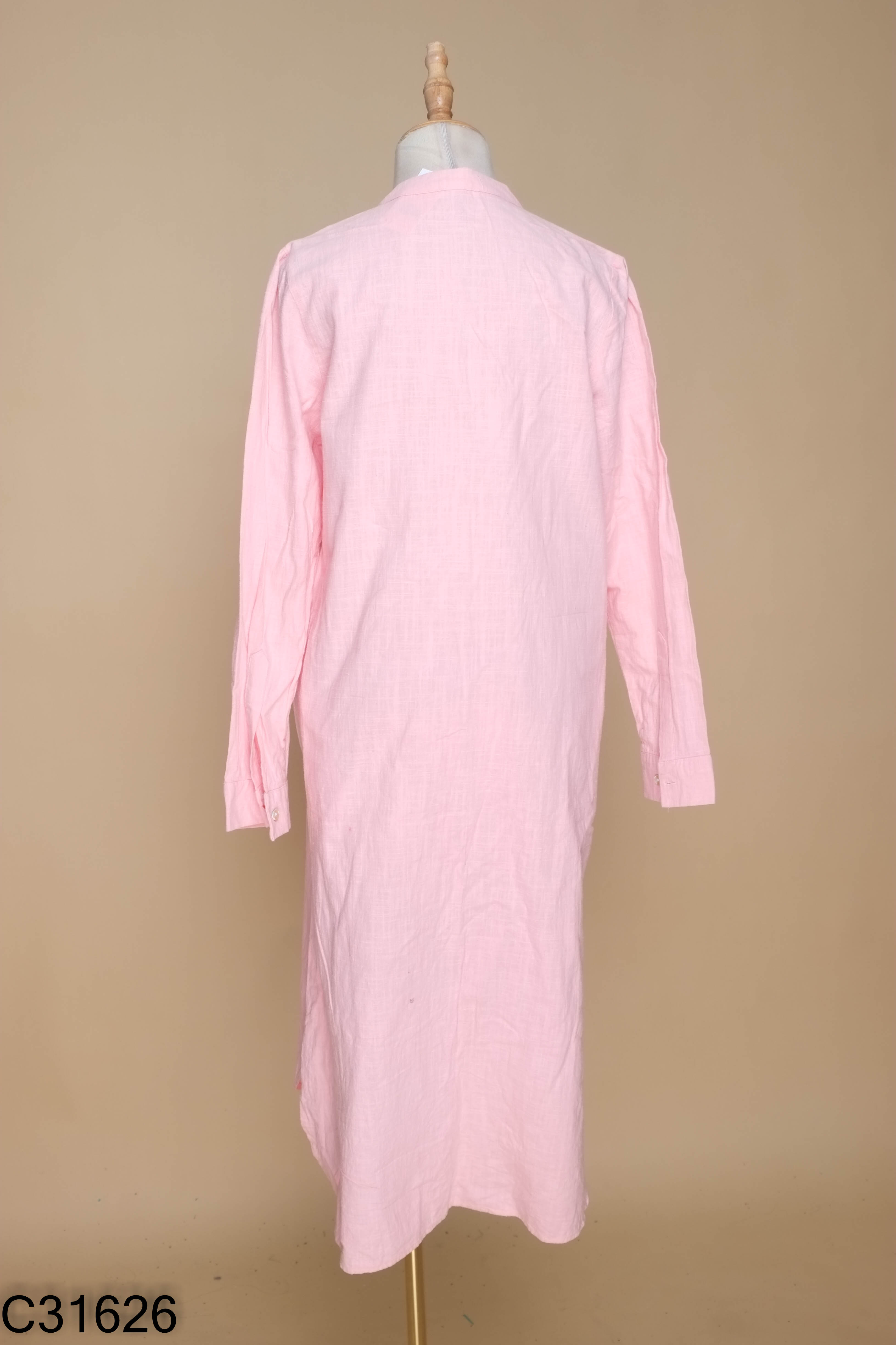 Váy linen TNK hồng phối cúc
