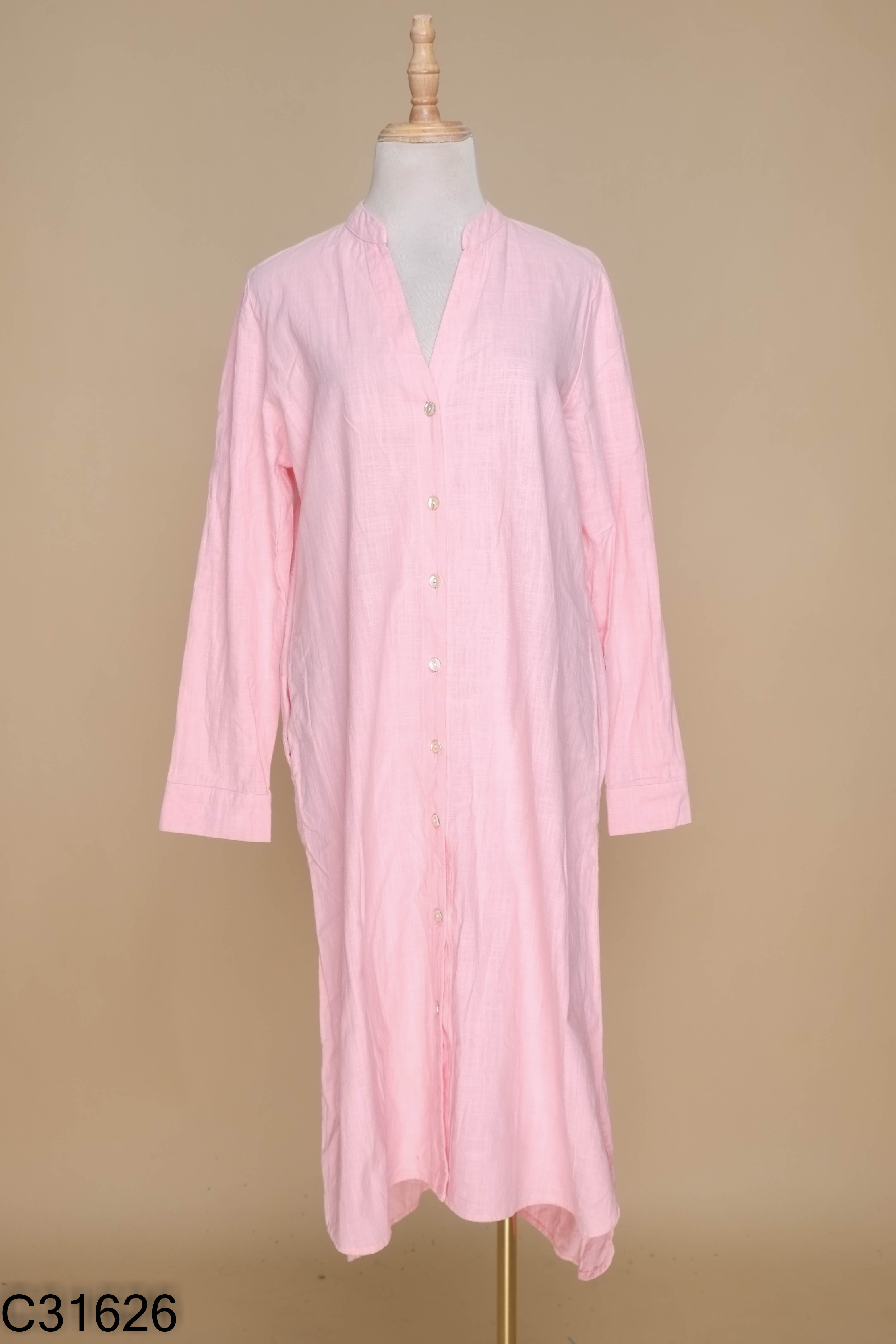 Váy linen TNK hồng phối cúc