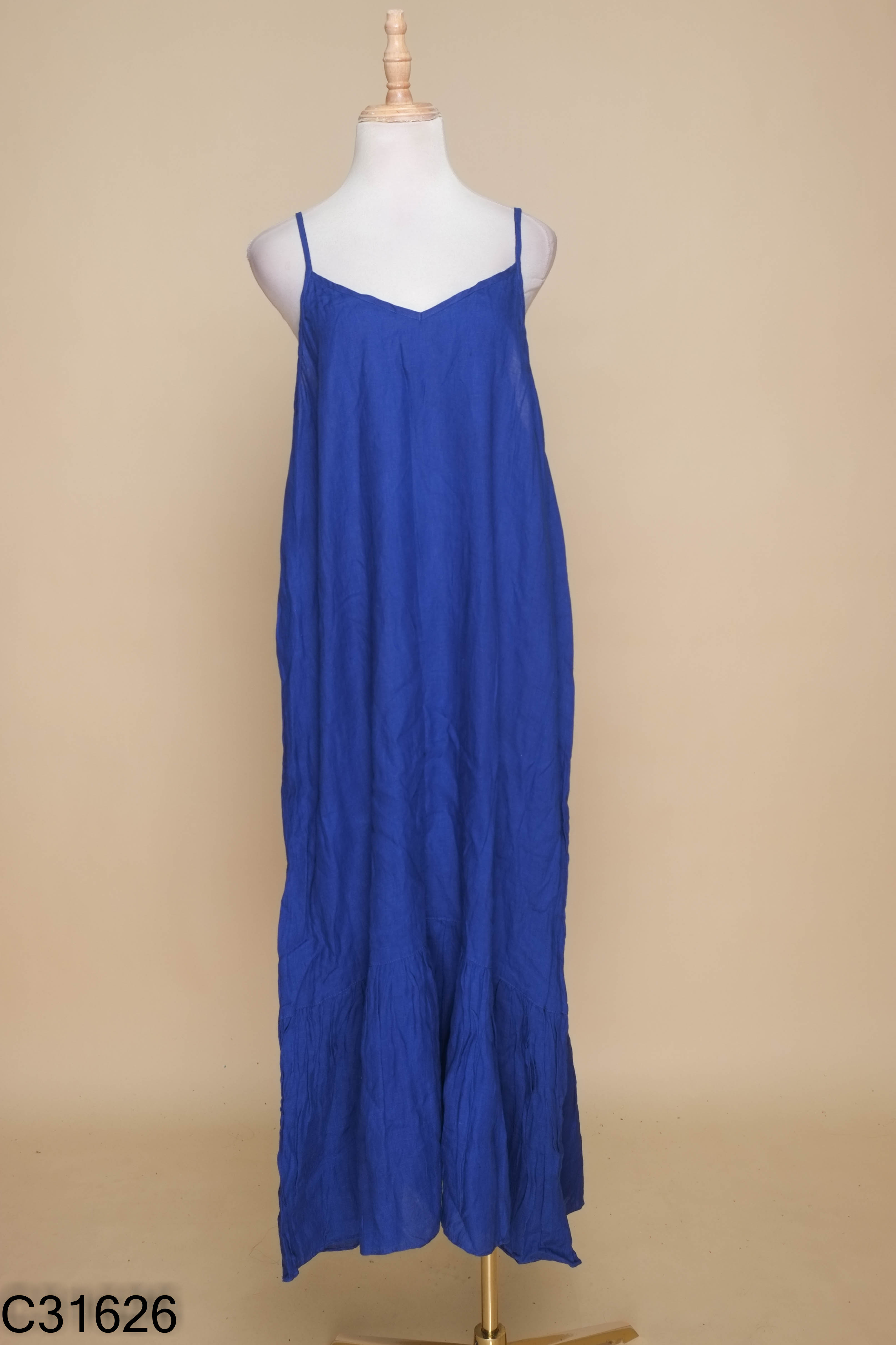 Váy hai dây linen xanh coban