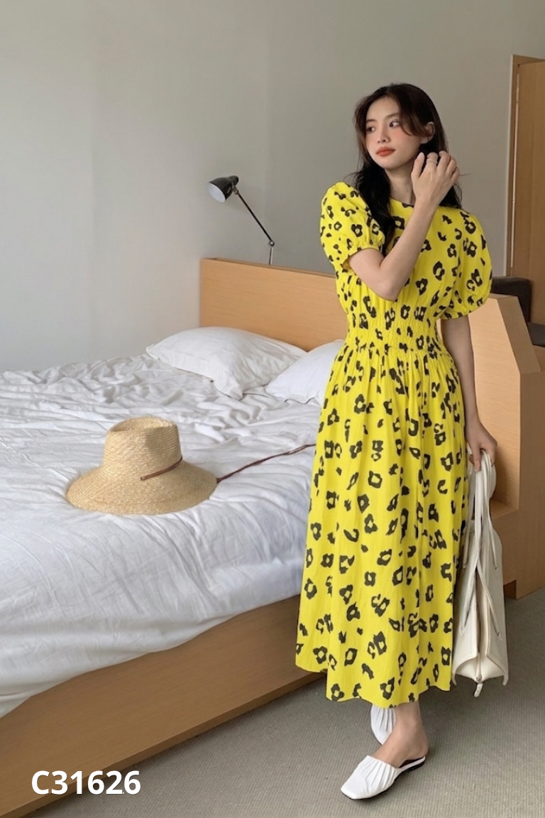 Váy thô vàng họa tiết eo chun
