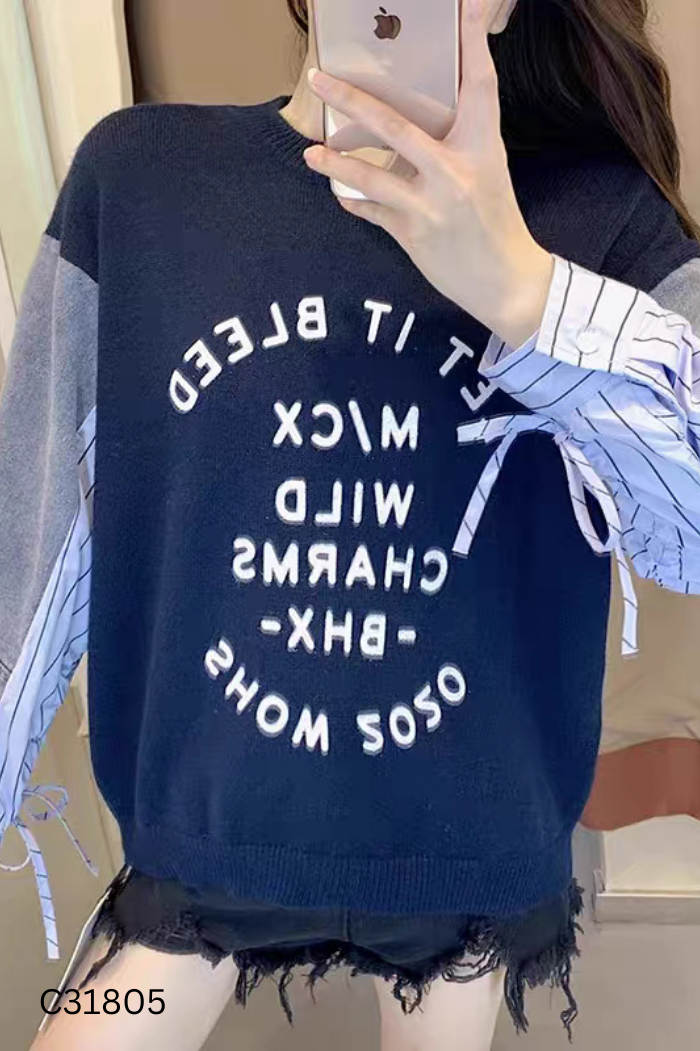 Áo len xanh than phối jean