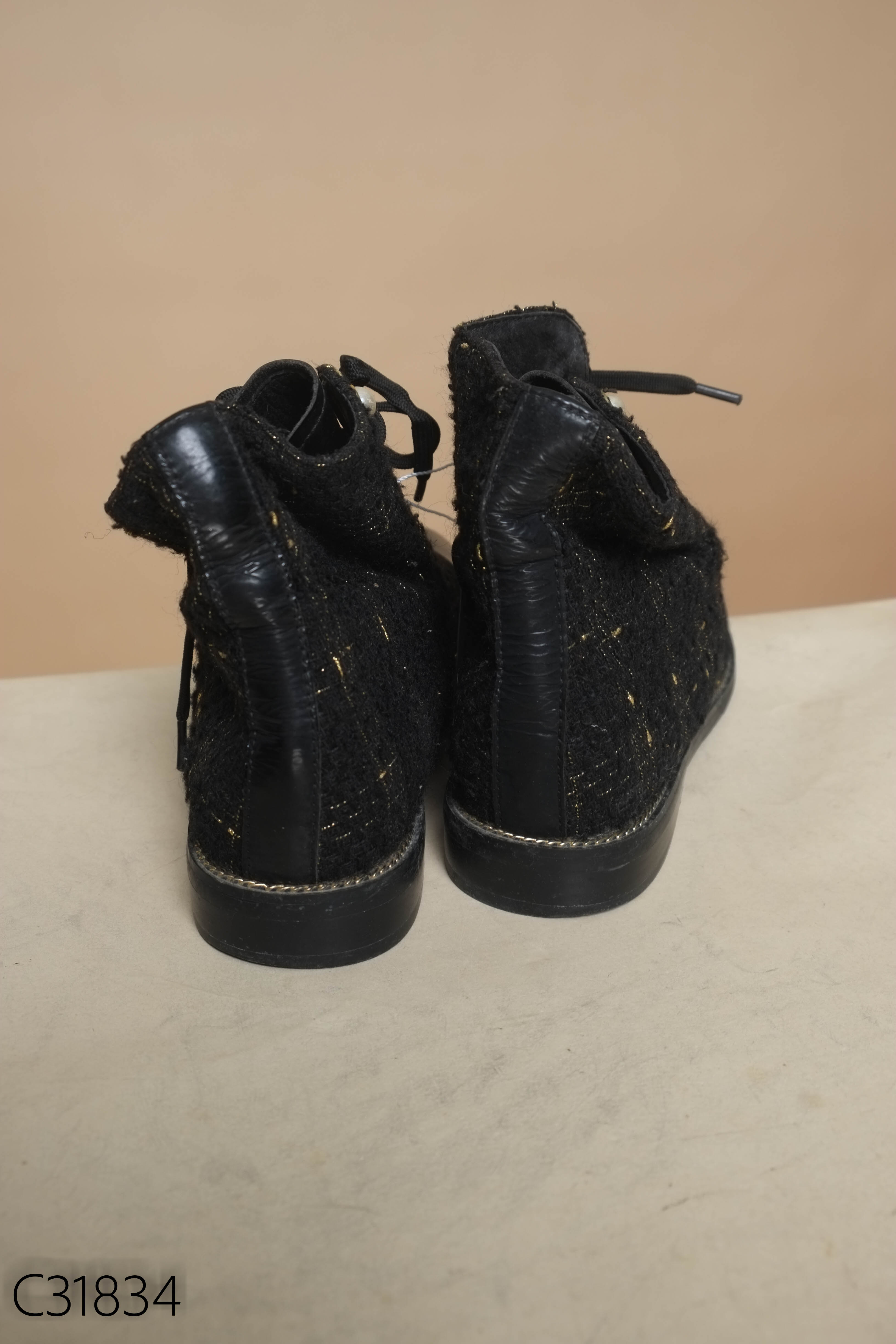 Giầy boots đen dạ phối da bóng