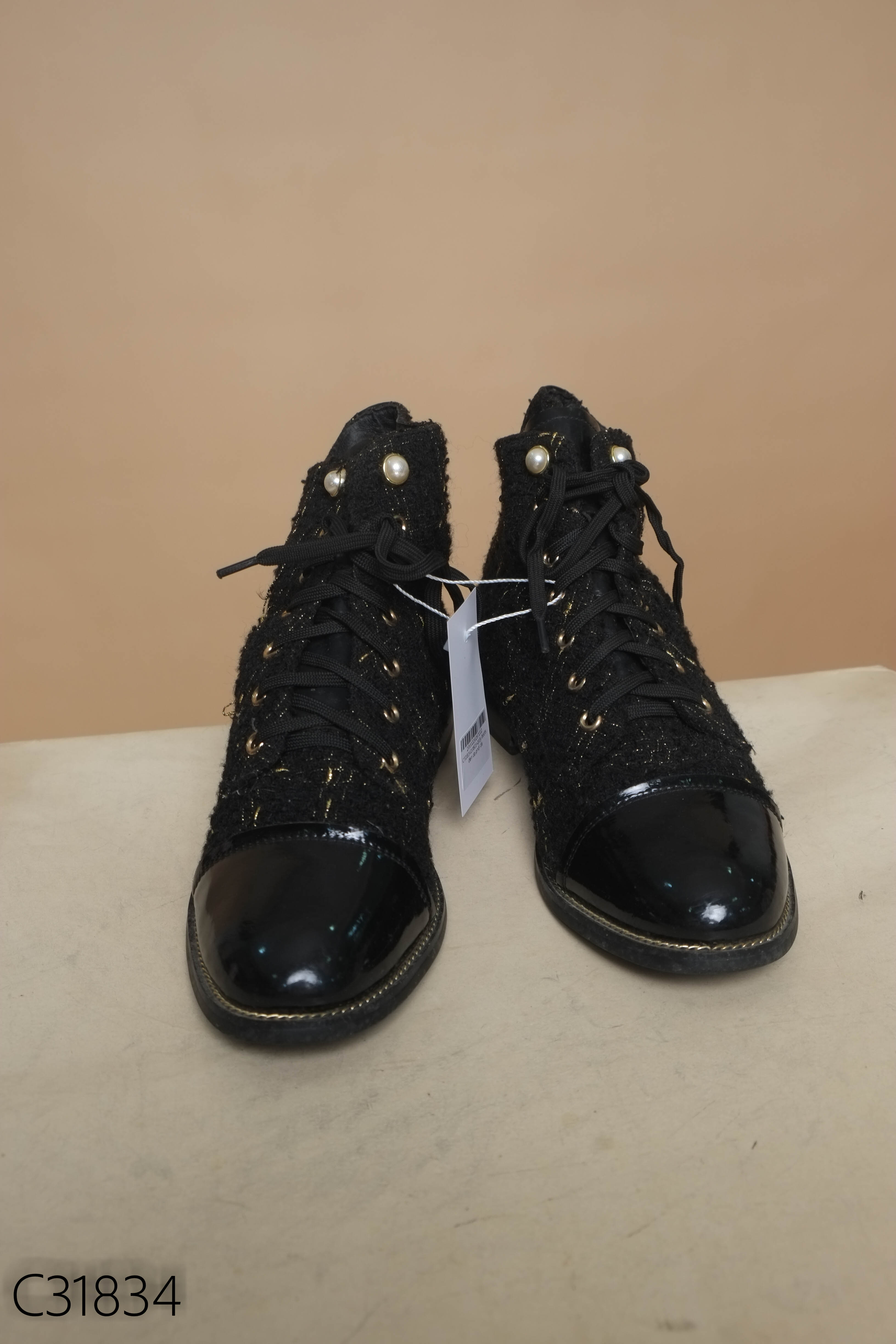 Giầy boots đen dạ phối da bóng