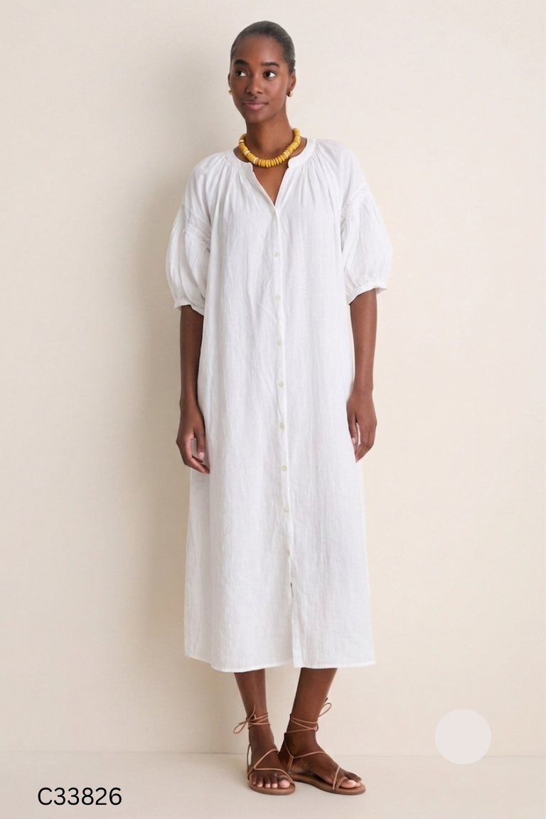 Váy linen trắng cài khuy