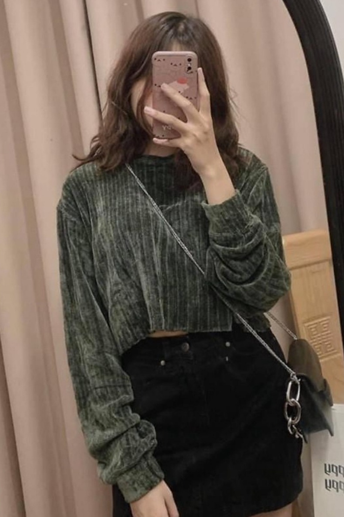 Áo len xanh TINGOAN dáng croptop