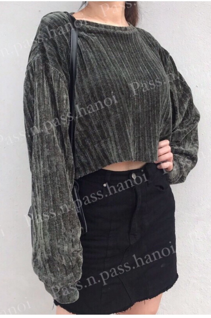 Áo len xanh TINGOAN dáng croptop