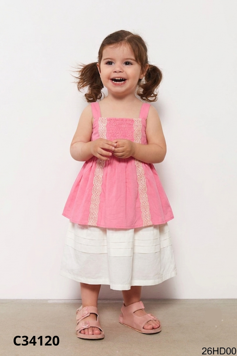 SET áo 2 dây hồng+chân váy KIDS