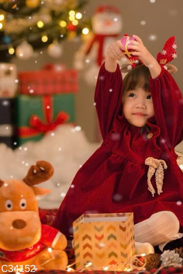 Váy nhung đỏ nơ KIDS