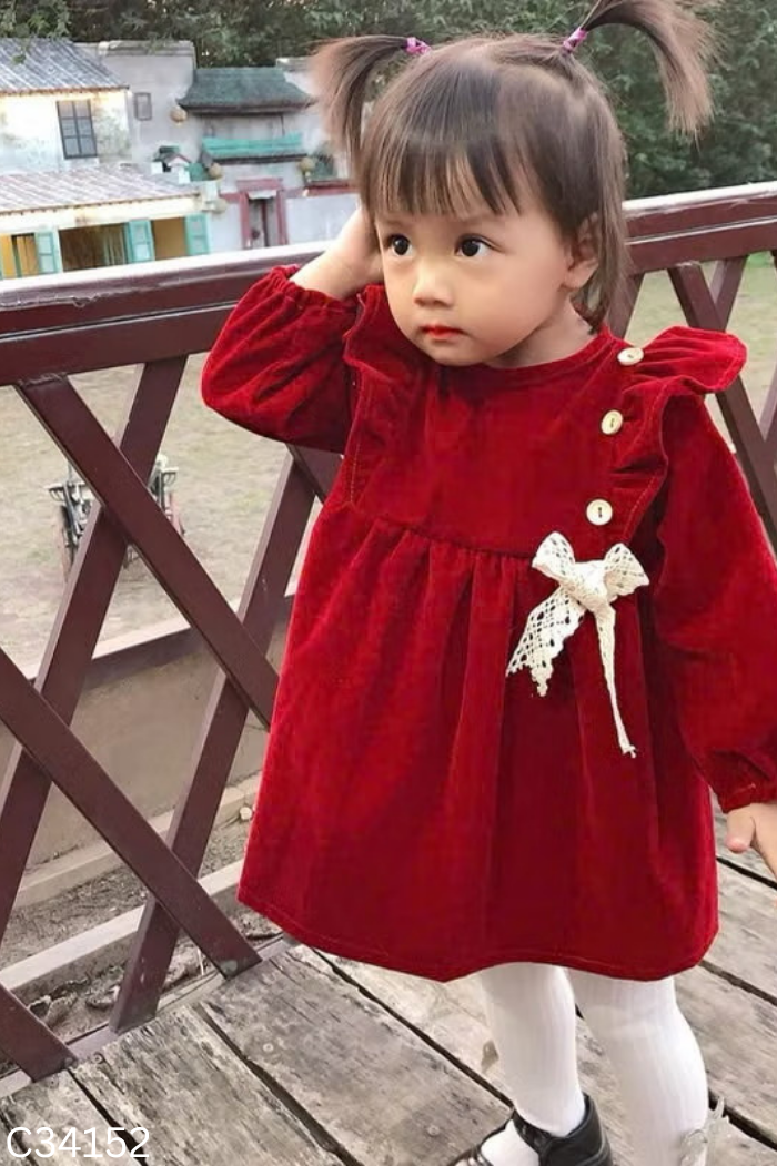 Váy nhung đỏ nơ KIDS