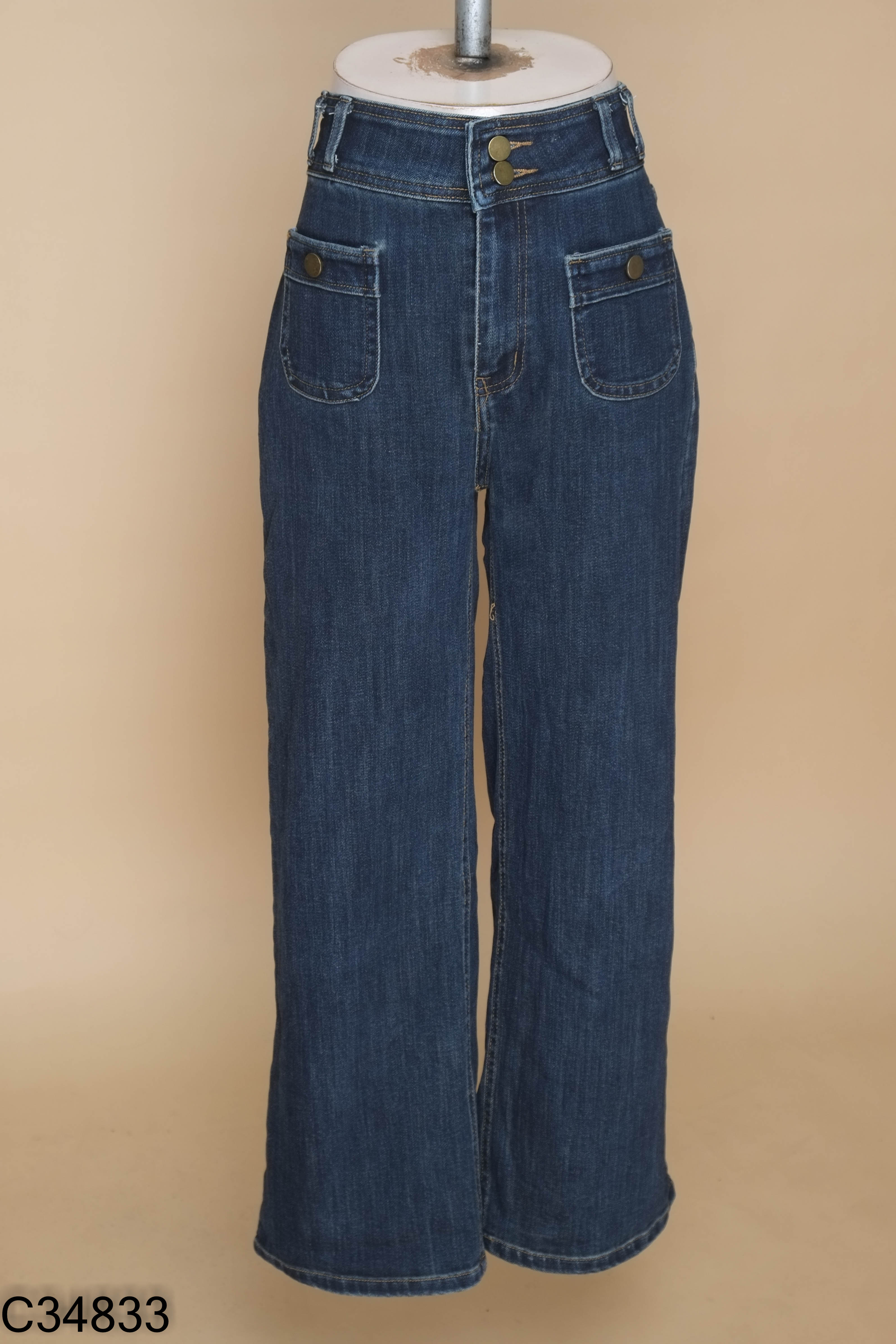 NEWTAG Quần jeans xanh phối túi