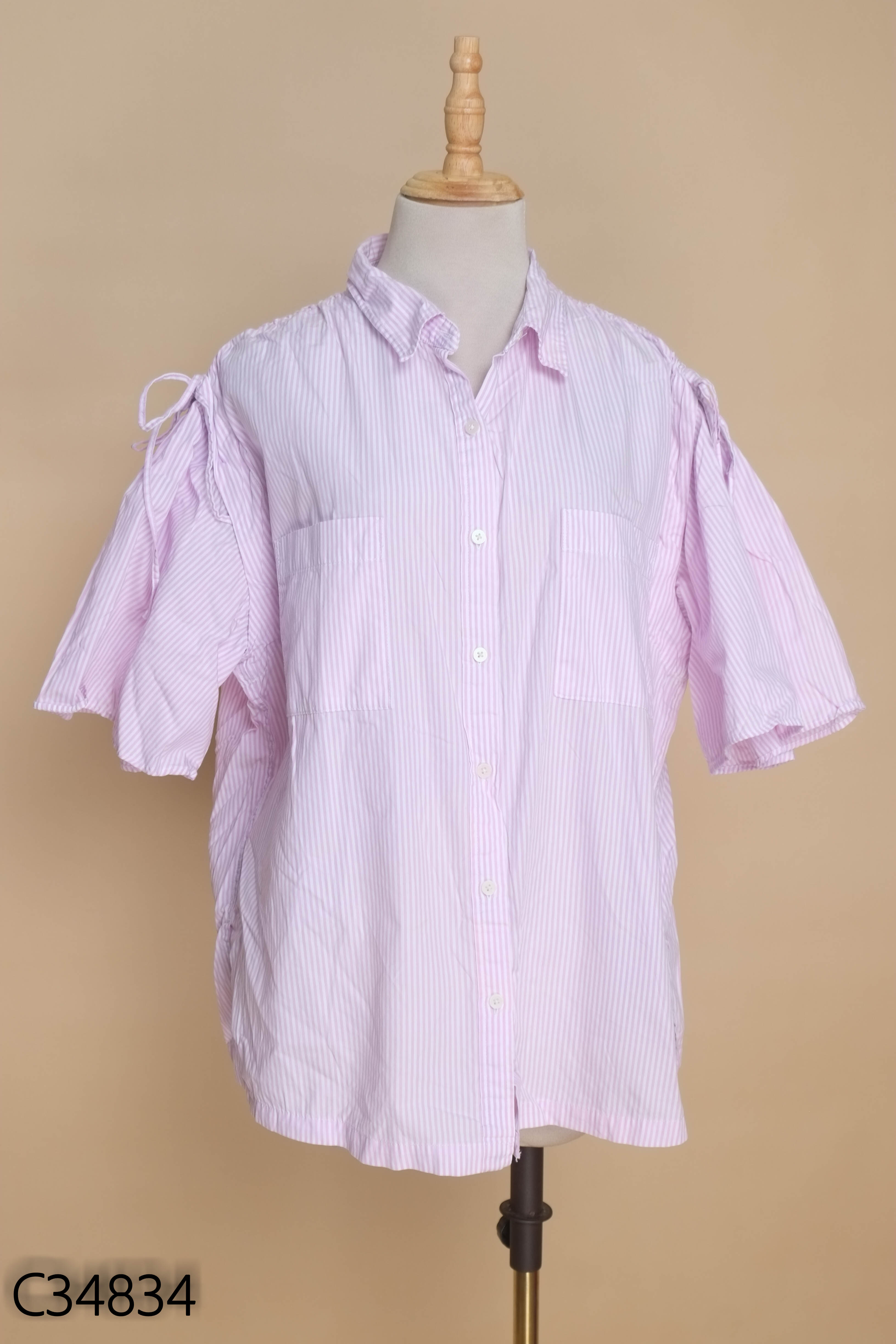 Áo sơ mi hồng kẻ trắng NIKO AND