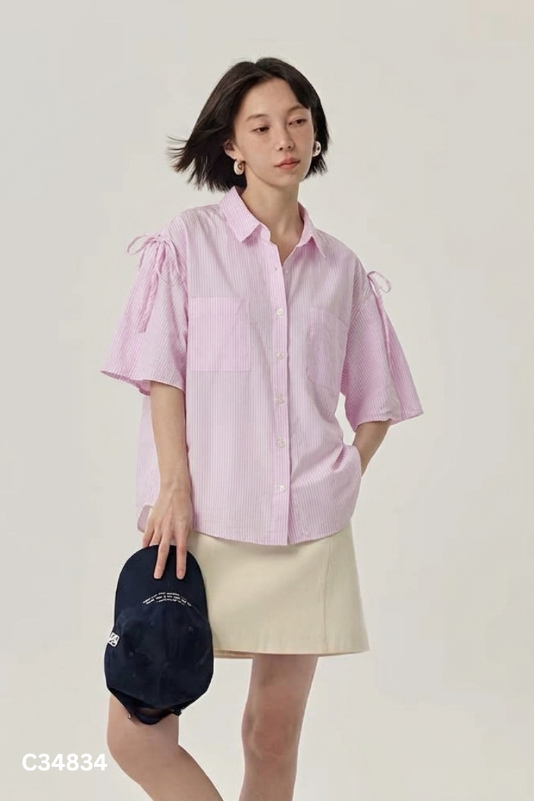 Áo sơ mi hồng kẻ trắng NIKO AND