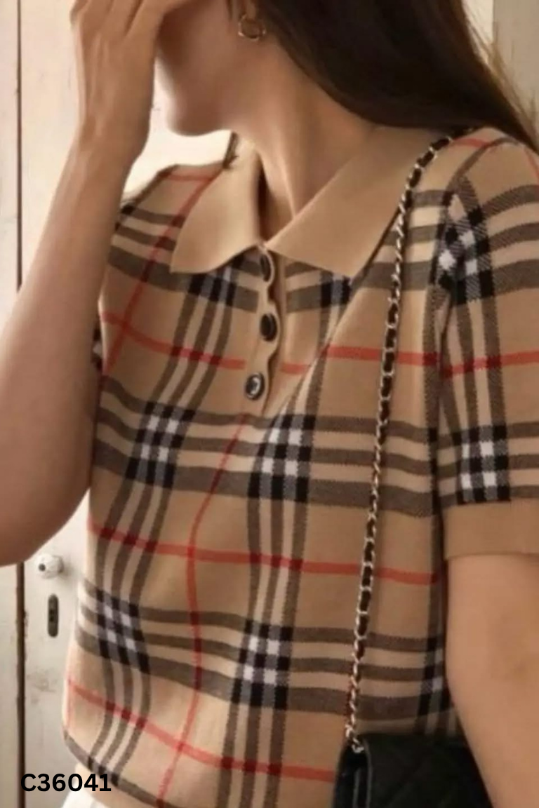 Áo len nâu caro