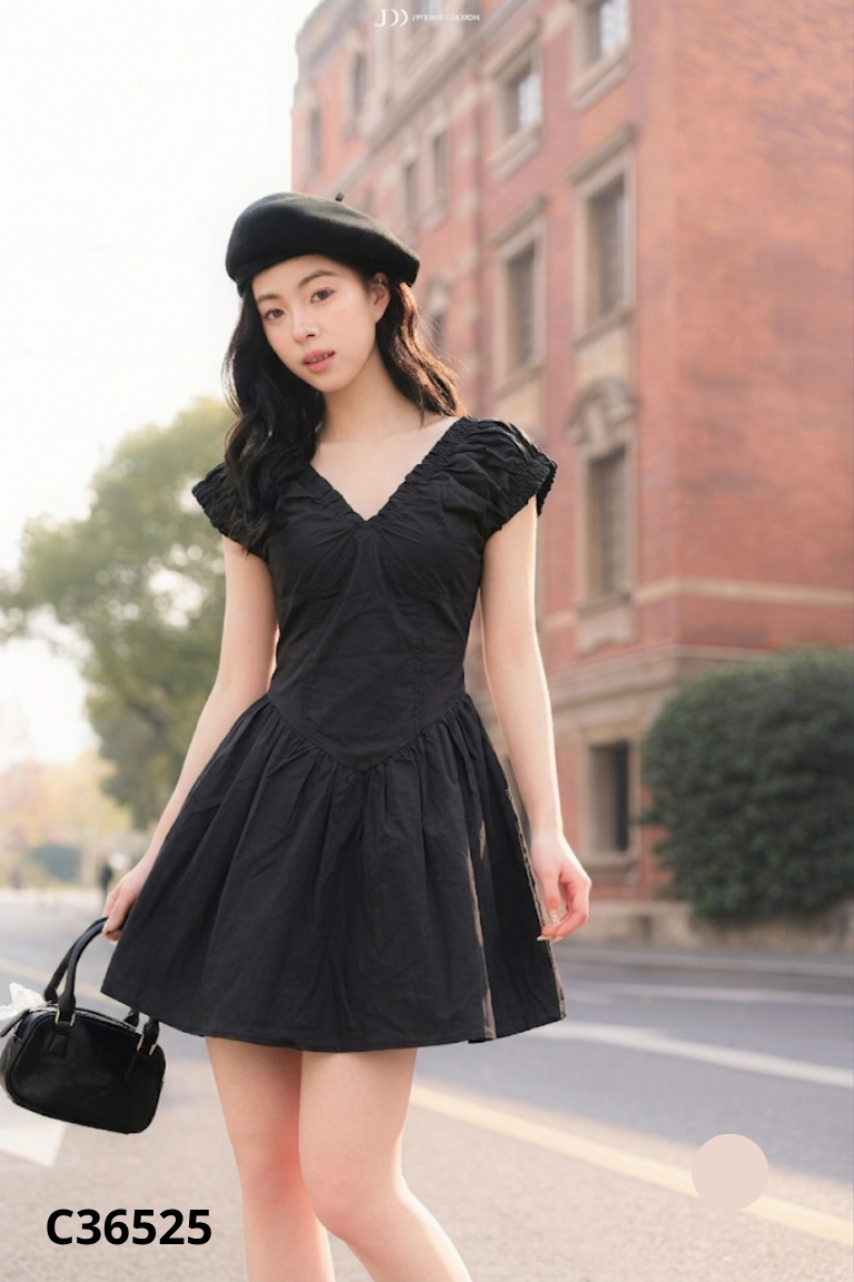 Váy WGWE đen cổ V