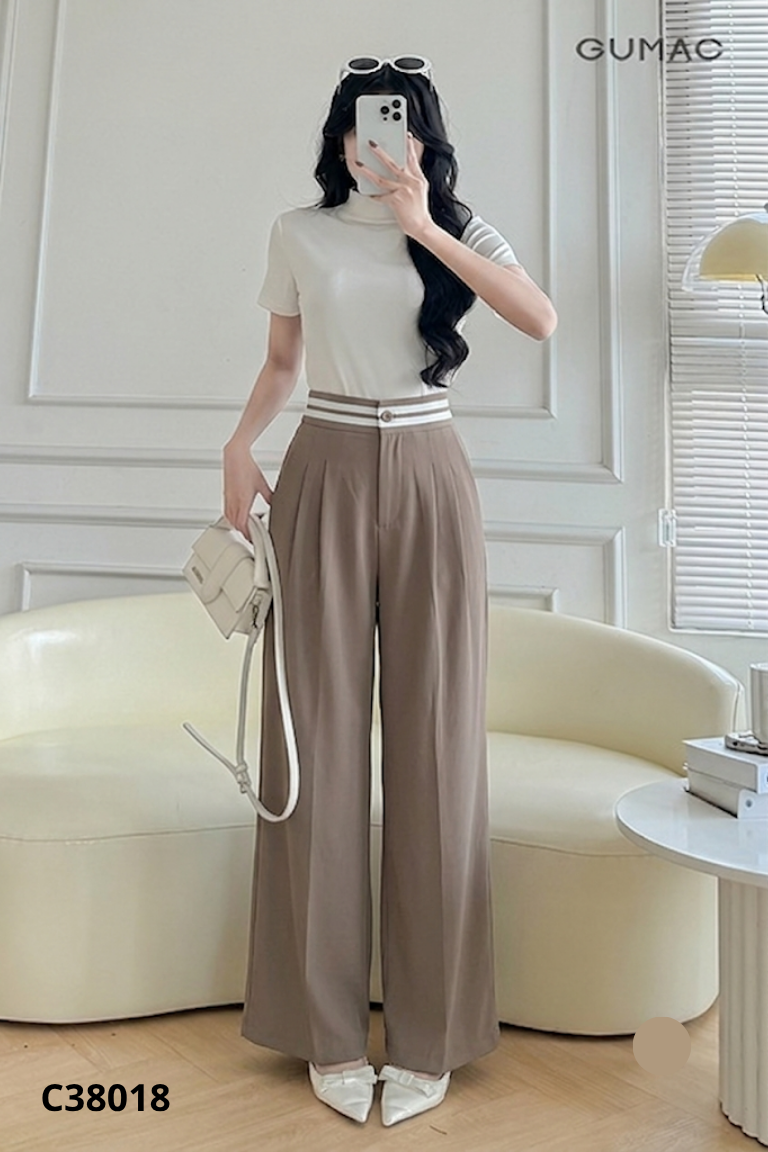 NEWTAG Quần vải xanh trơn ống rộng