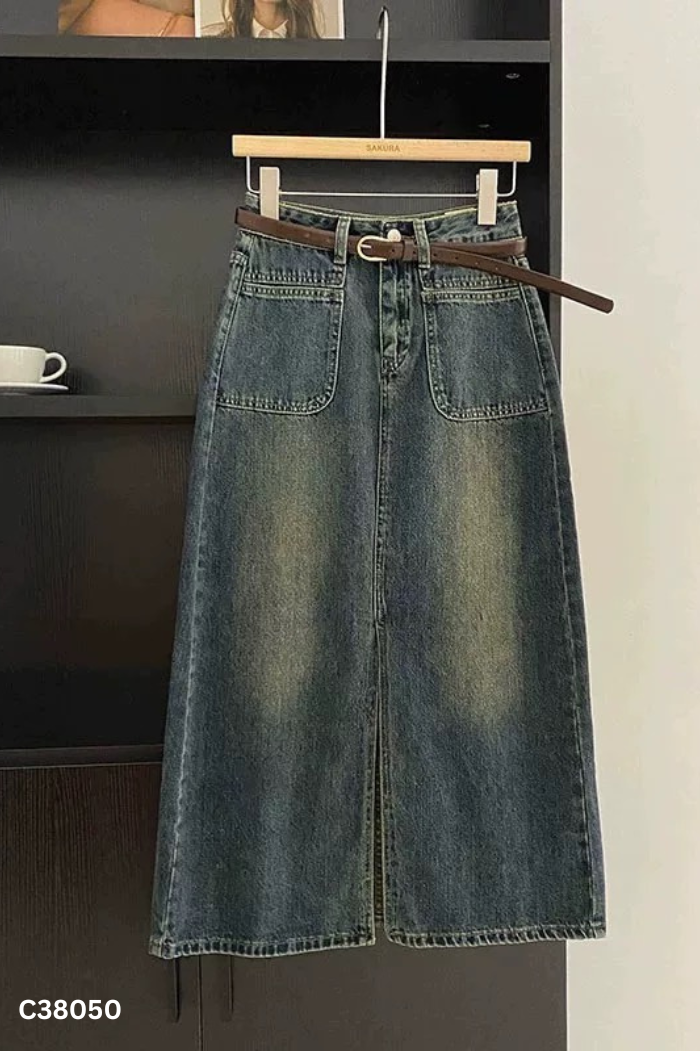 Chân váy jean xanh vàng