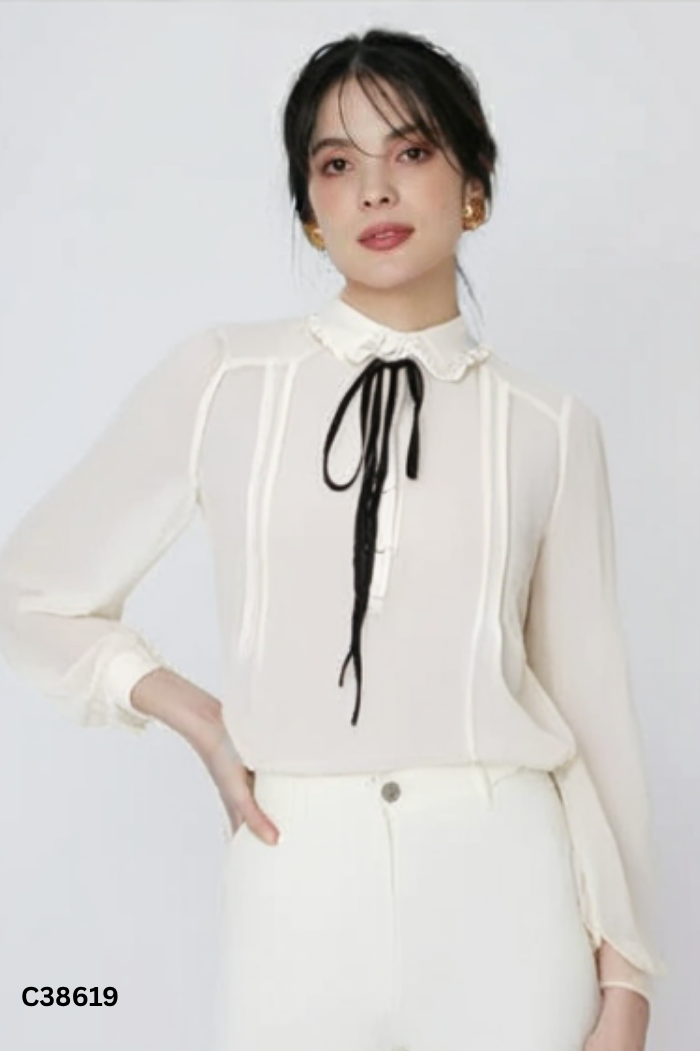Áo be buộc nơ đen