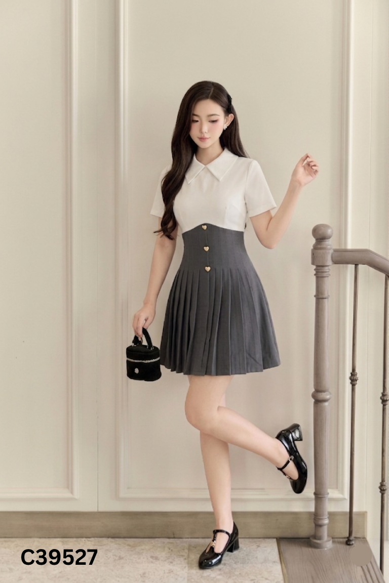 NEWTAG Váy SOLEI ROOM xám phối trắng