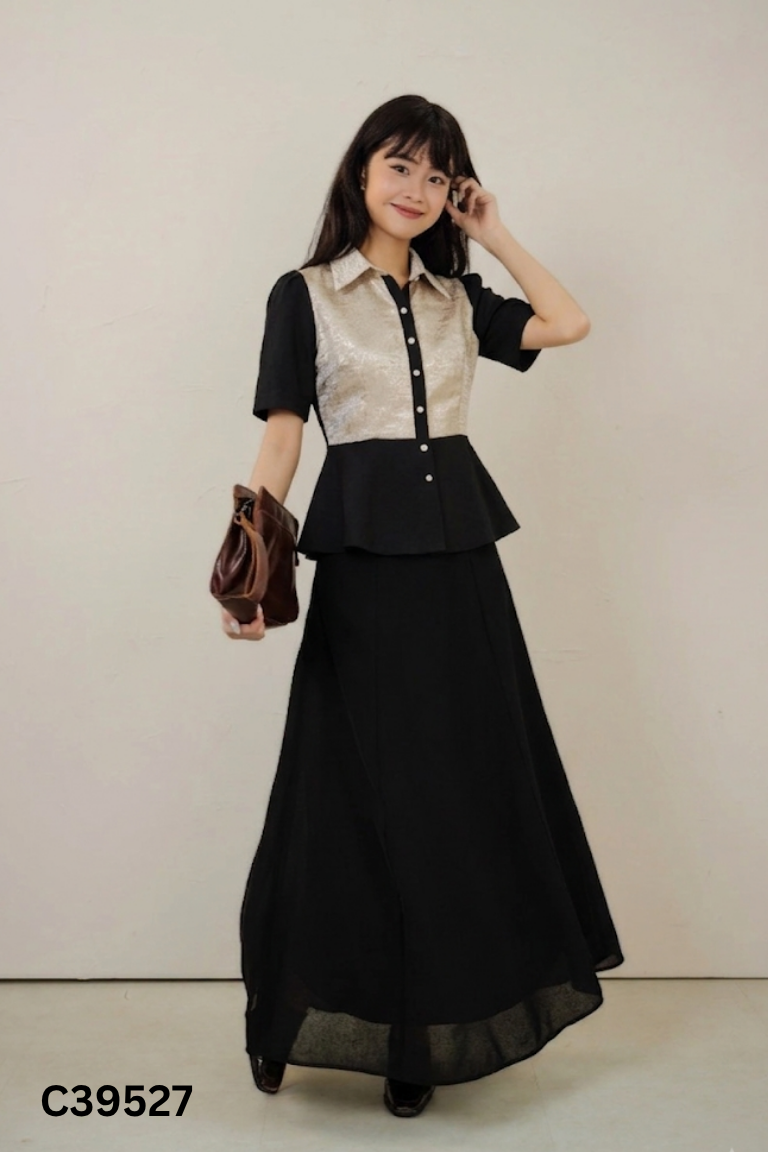 Áo đen LA MONETA phối nâu