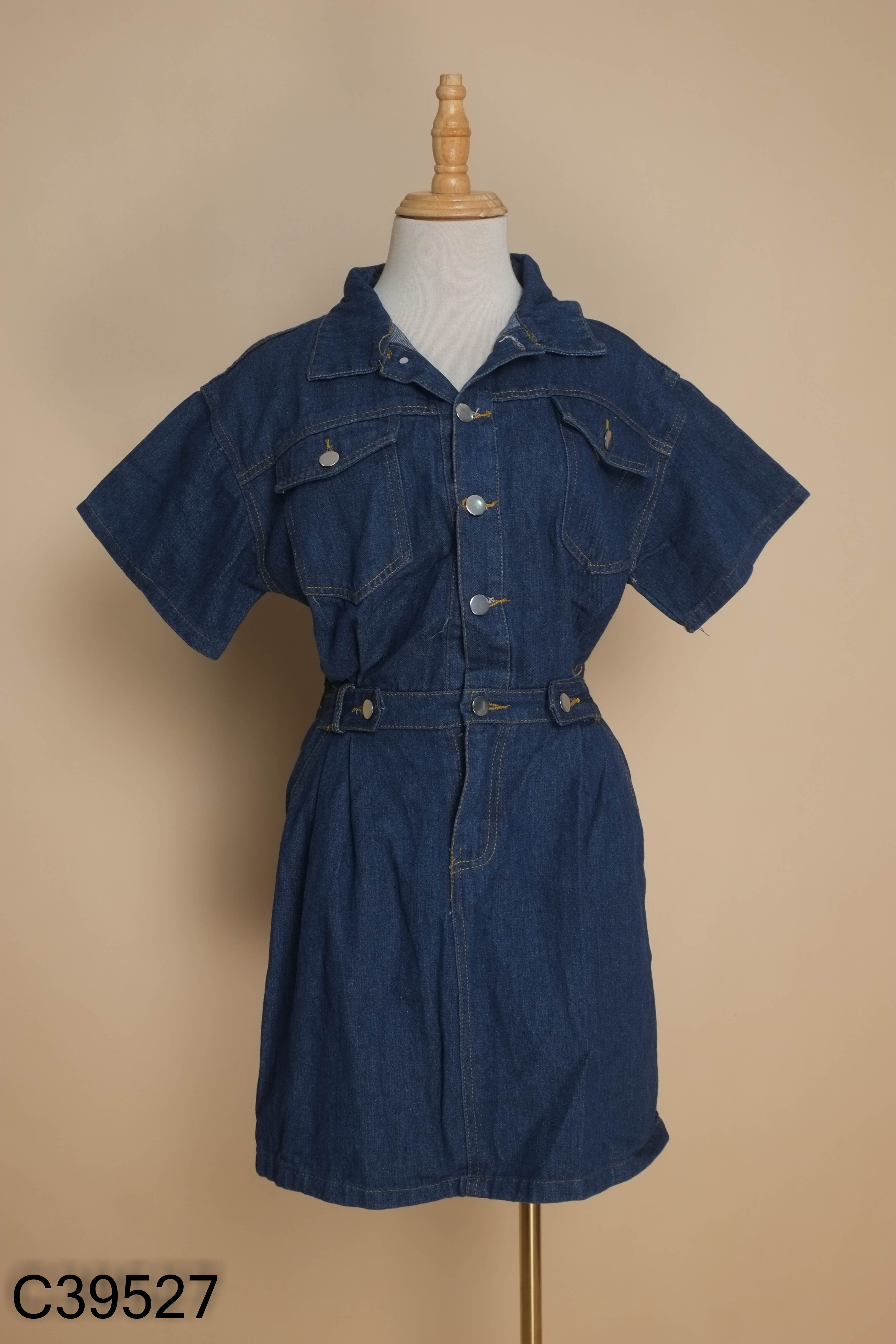 Váy jeans xanh cổ sơ mi